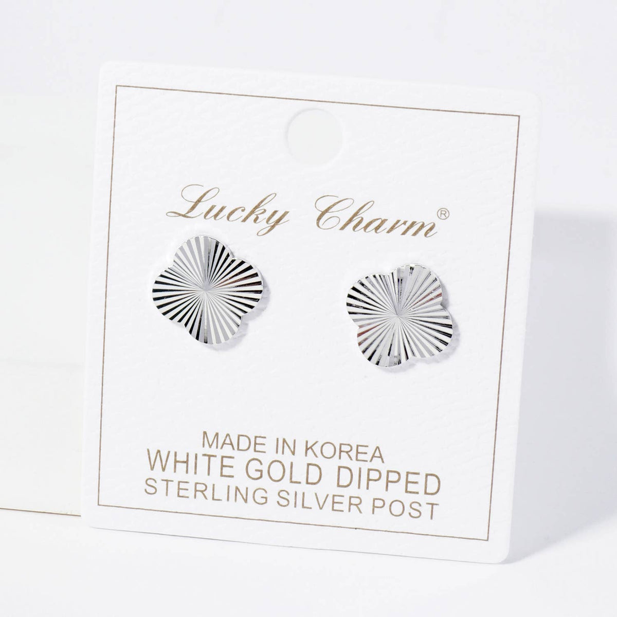 Sunburst Texture 14mm Quatrefoil Stud Earrings