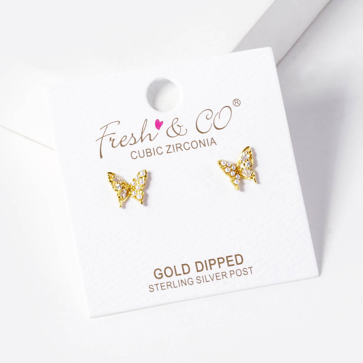 Dainty Pave Butterfly Stud Earrings with Pearl Accents