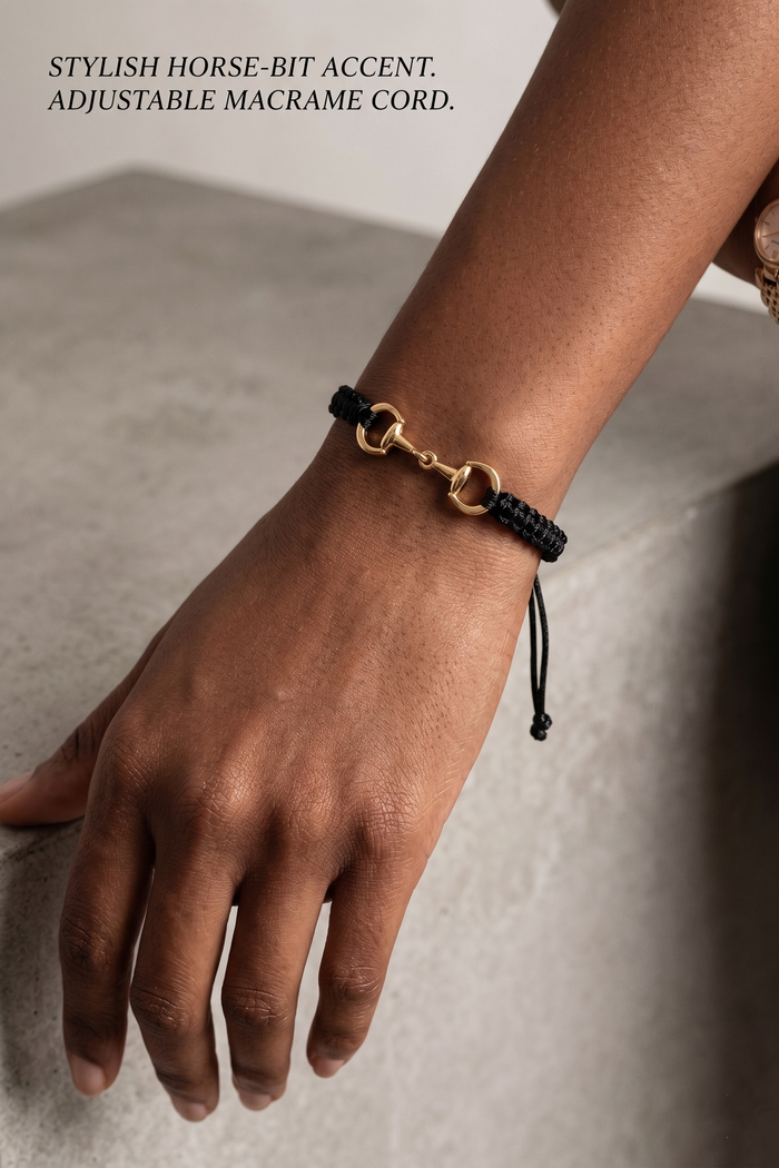 Horse-Bit Accent Macrame Cord Bracelet