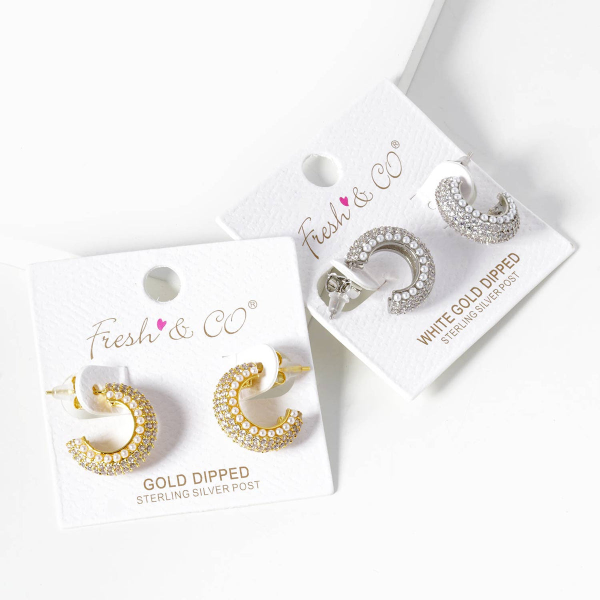 Cubic Zirconia & Pearl Chunky Huggie Hoop Earrings