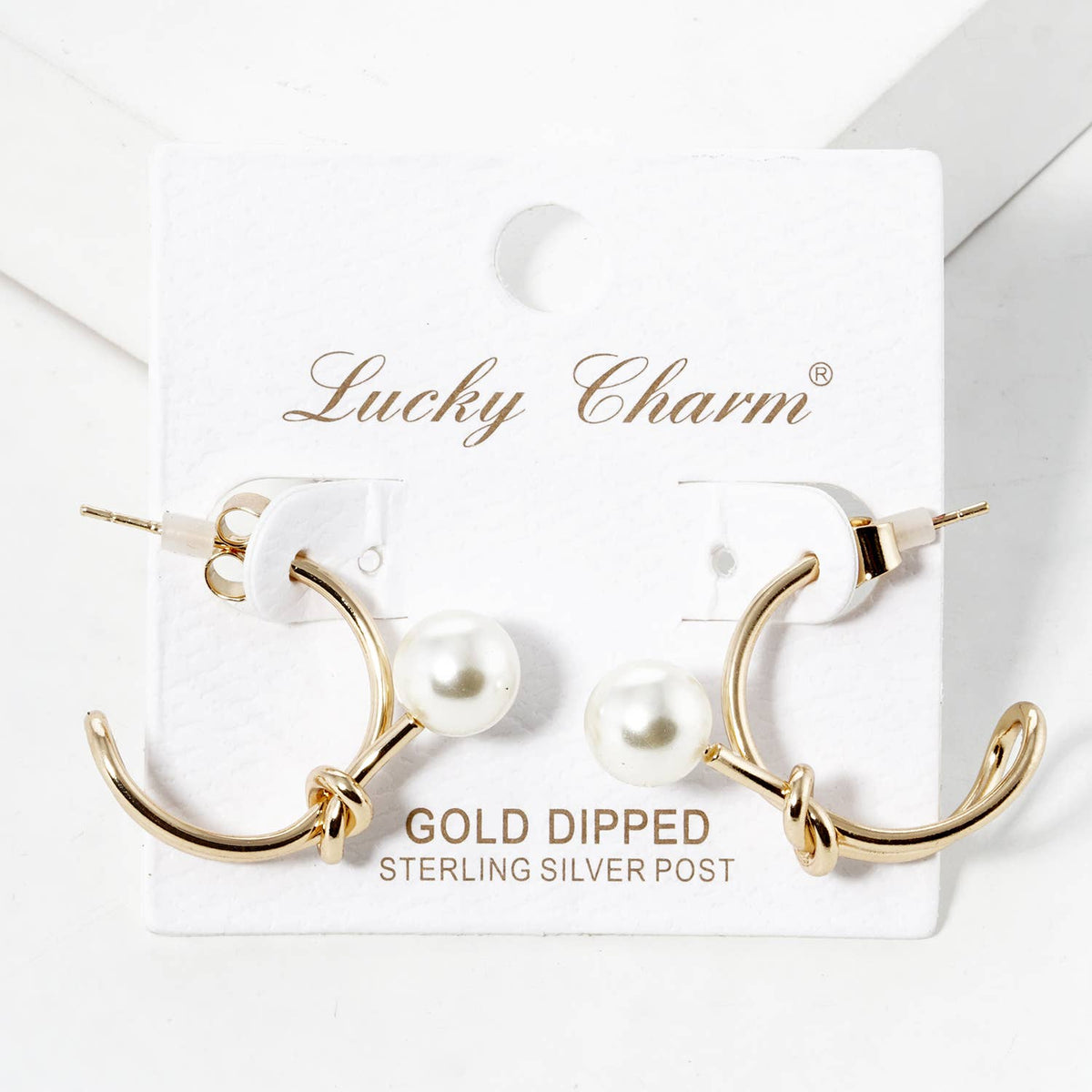 Golden Knot & Pearl Accent Hoop Earrings