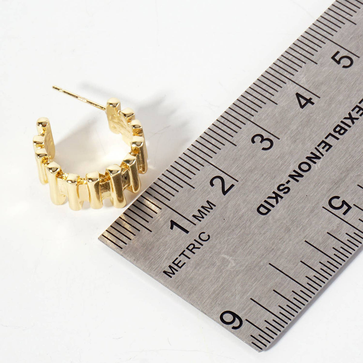 Polished Brass Bar-Texture 15mm Hoop Earrings