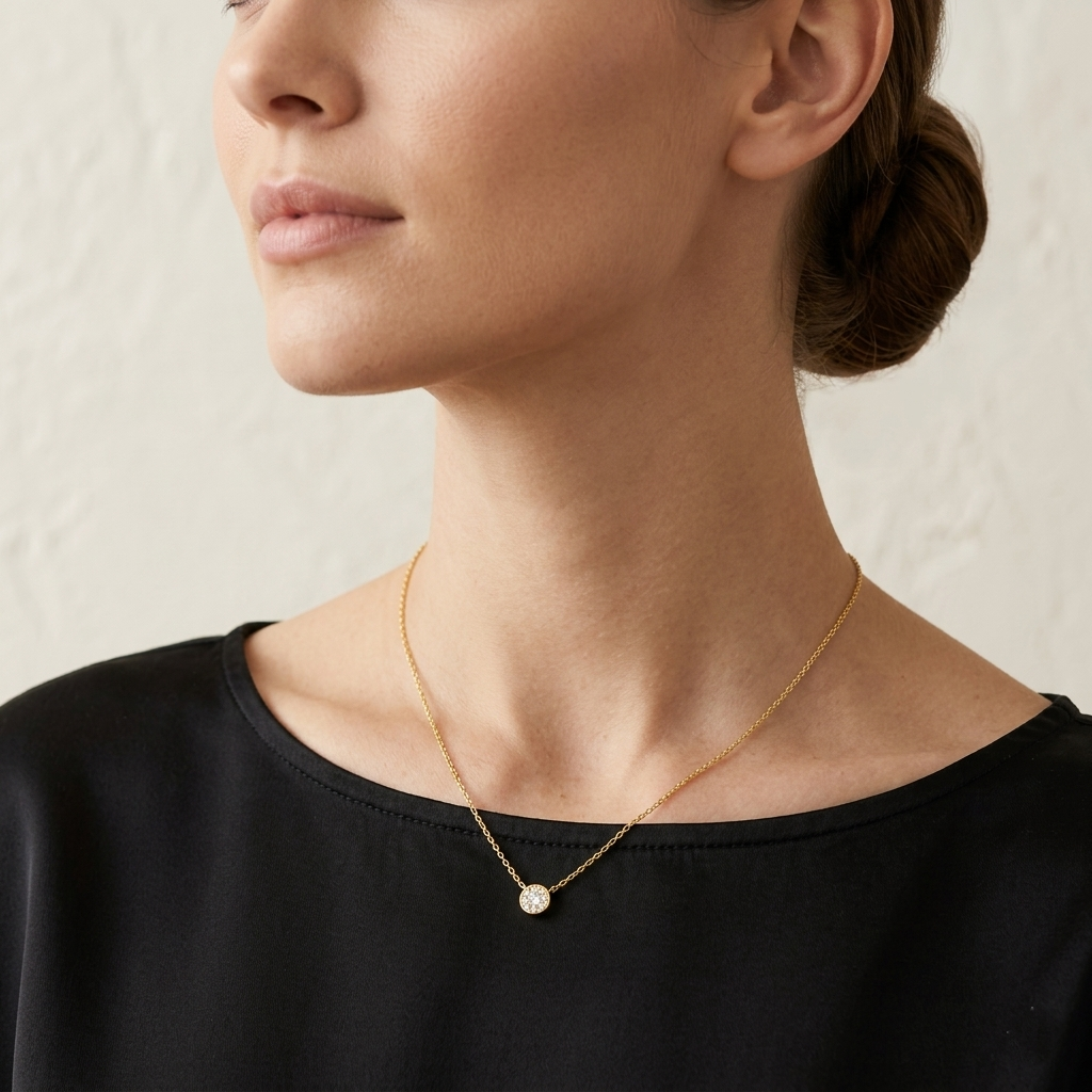 Minimalist Round Pavé Crystal Pendant Necklace
