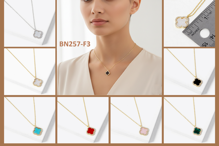 Pavé Border Four-Leaf Clover Pendant Necklace