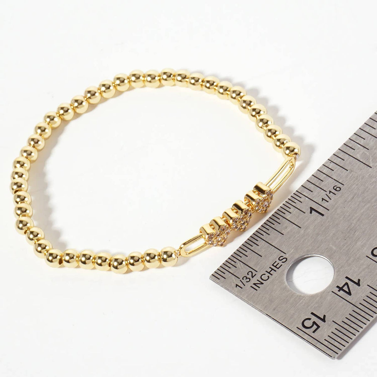 Triple Pavé Heart Beaded Slider Bracelet