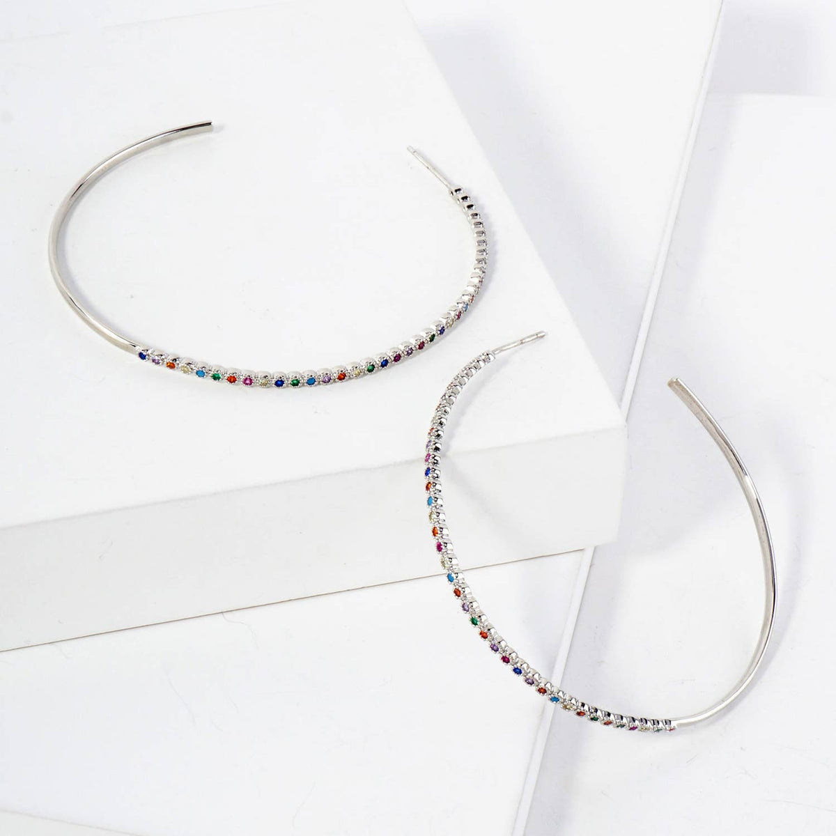 60mm Hoop Earrings with Half CZ Stone Accents Earring.