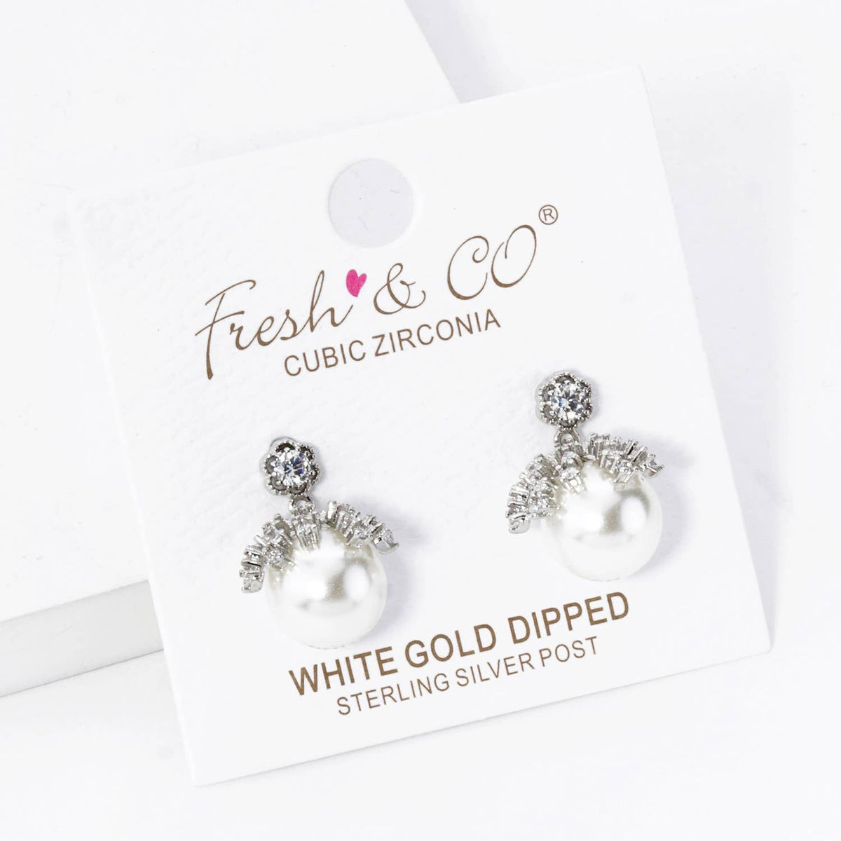 18K Gold Dipped Cubic Zirconia 10mm Pearl Dangle Post.