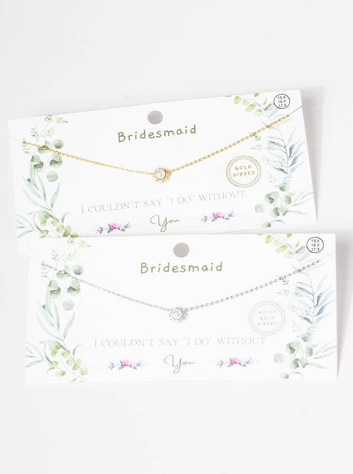 Dainty Pearl and Cubic Zirconia Sunburst Bridesmaid Necklace