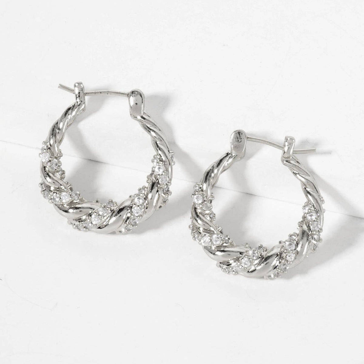 Rolled Design Single Row Embellishment 20mm Hoop Earrings