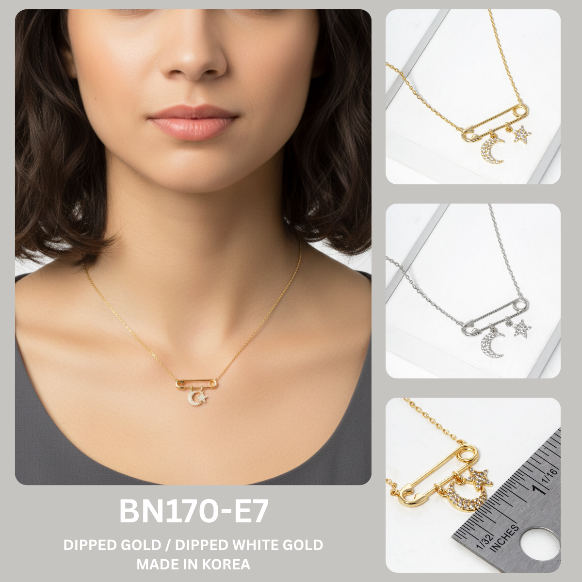 Minimalist Safety Pin Celestial Charm Necklace