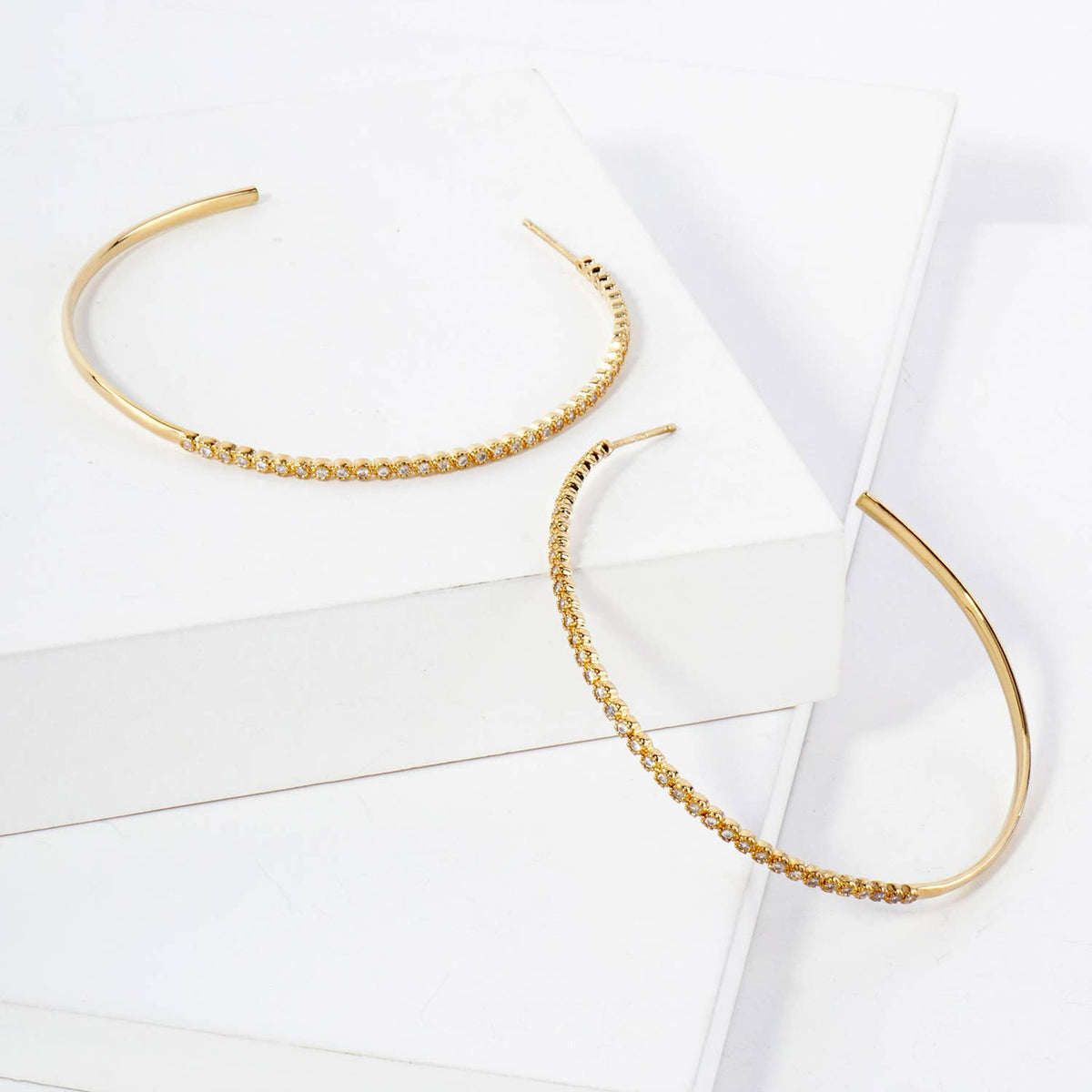 60mm Hoop Earrings with Half CZ Stone Accents Earring.