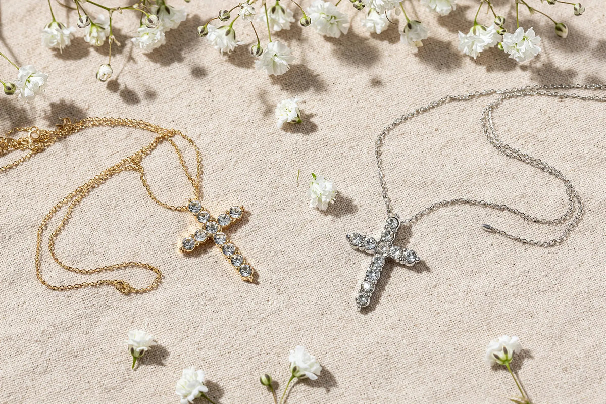 Bubble Cross Pendant Necklace – Large Round-Crystal Cross,