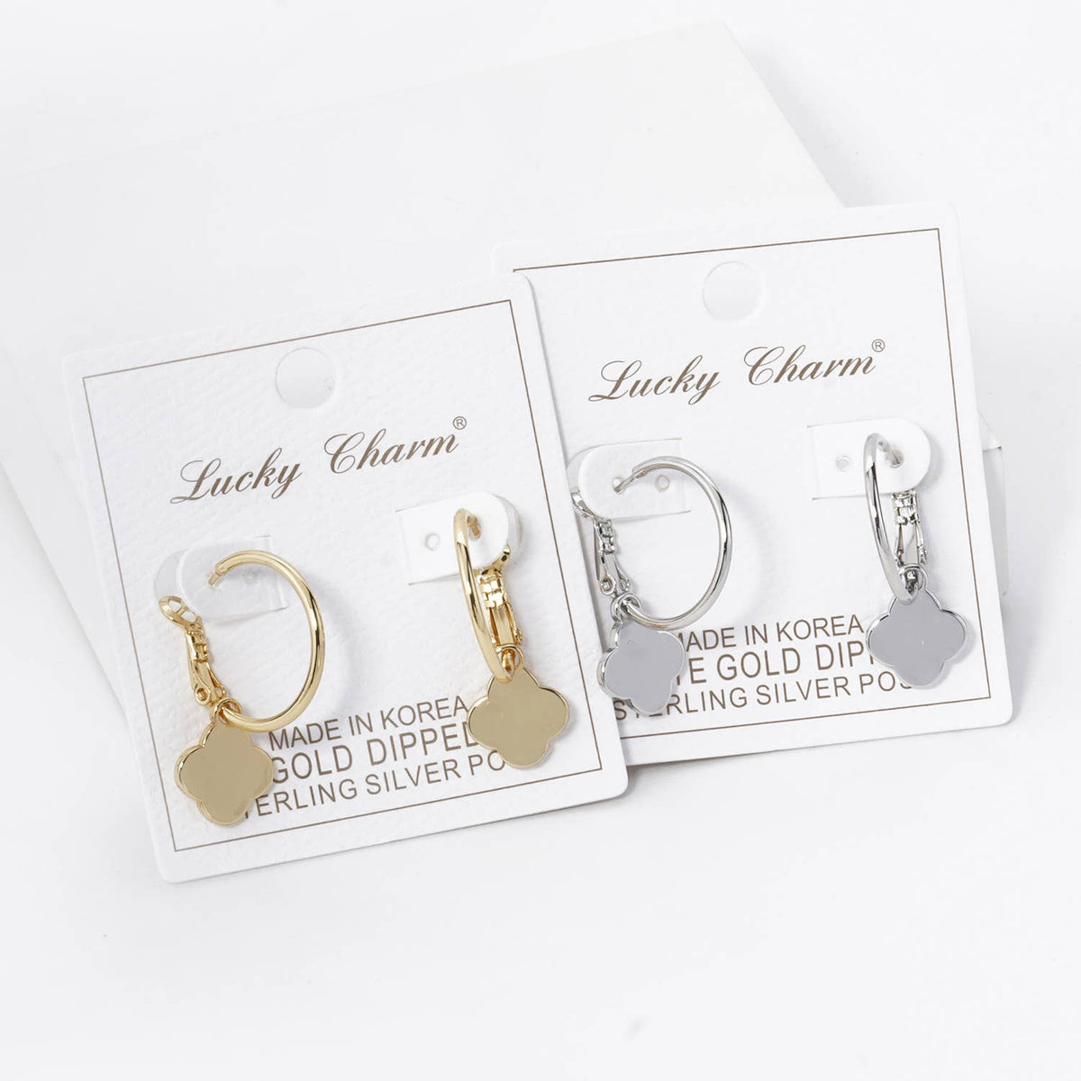 Quatrefoil Drop 20mm Leverback Hoop Earrings / 18K Gold