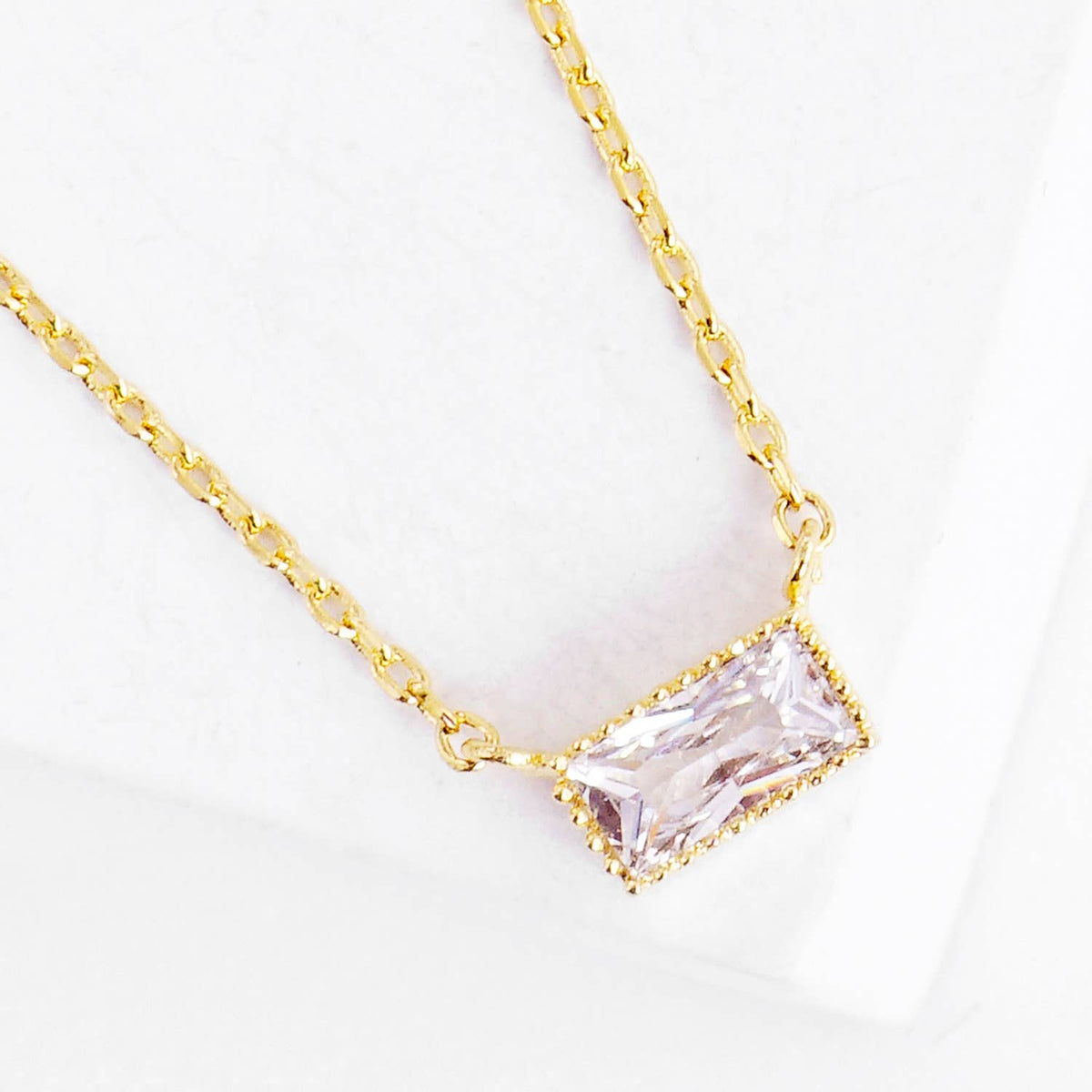 Minimalist Emerald Cut Cubic Zirconia Pendant Necklace