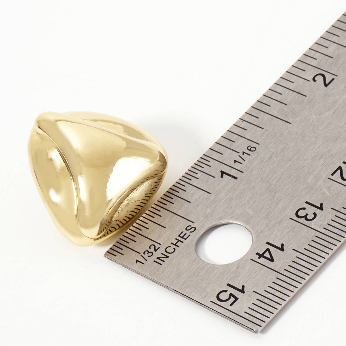 Polished Brass Soft-Curve Lined Puffy Triangle Stud Earrings