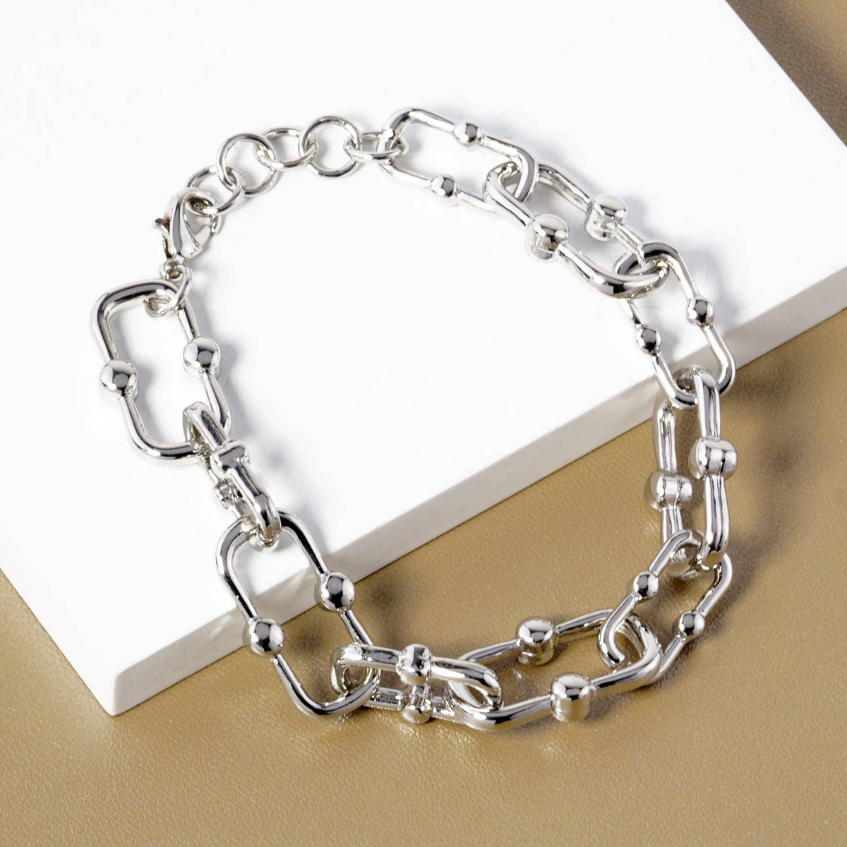Modern U-Link Ball Station Chain Bracelet
