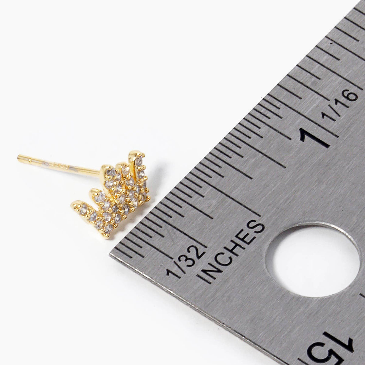 18k Gold Dipped CZ Pave Dainty Crown Stud Earrings