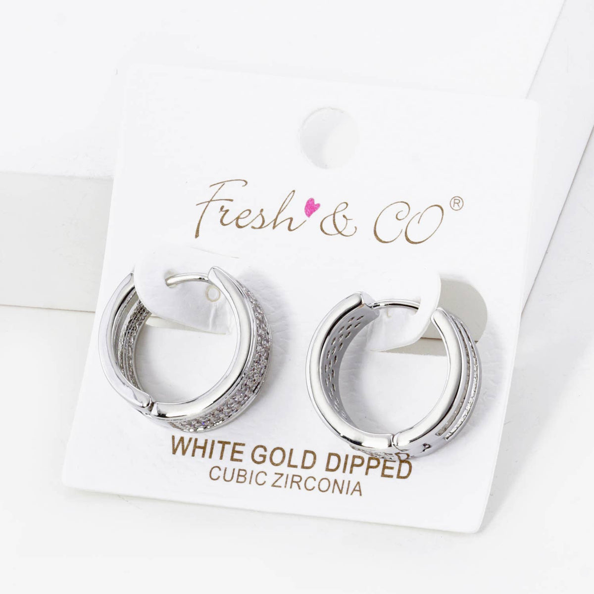 3 LINE MICRO PAVE SET CUBIC ZIRCONIA 17MM HOOP EARRINGS