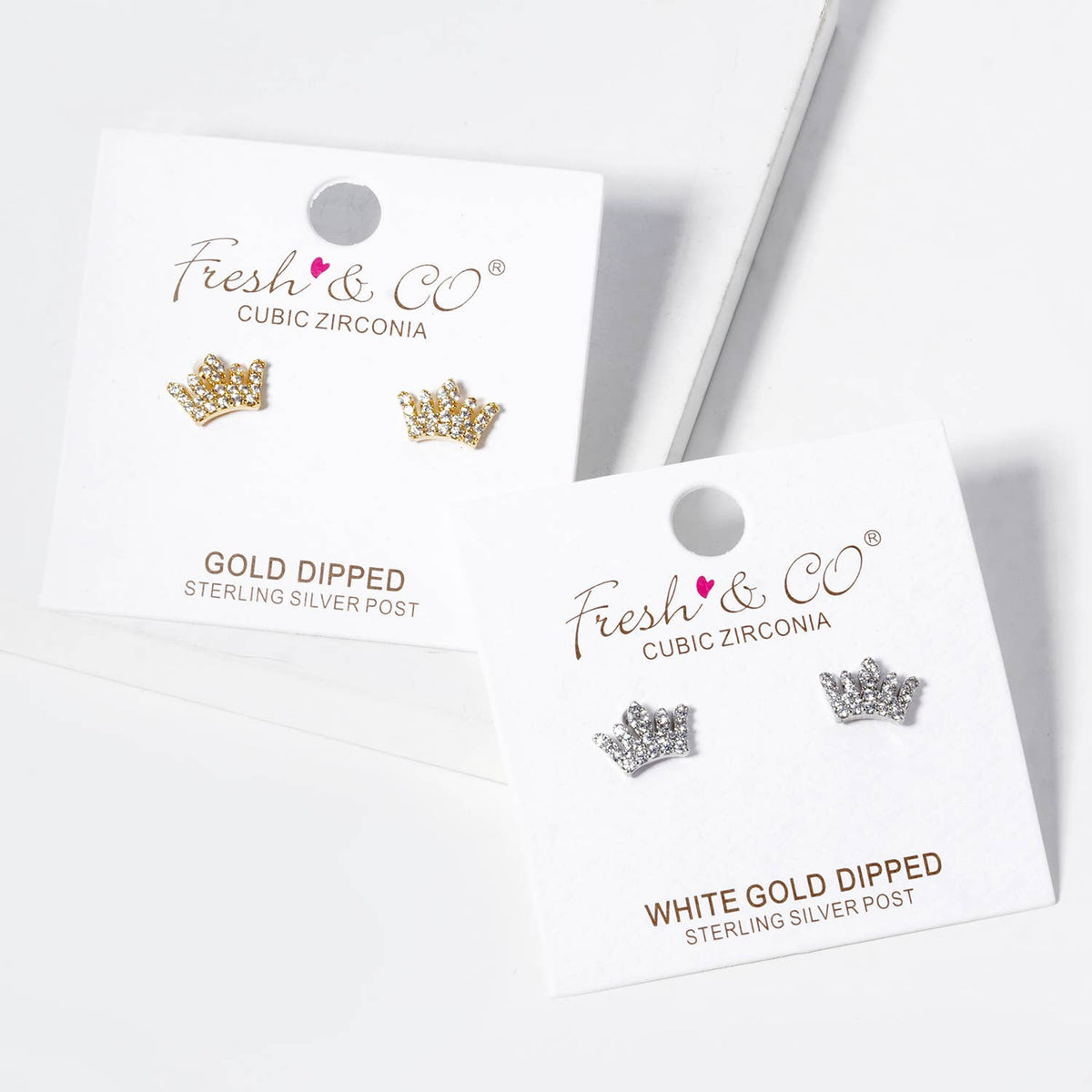 18k Gold Dipped CZ Pave Dainty Crown Stud Earrings