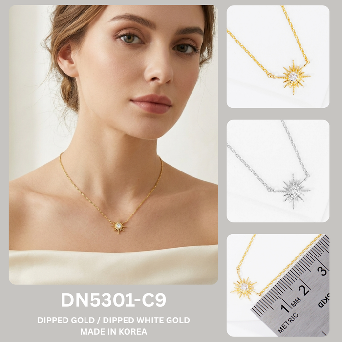 Celestial Sunburst Cubic Zirconia Pendant Necklace