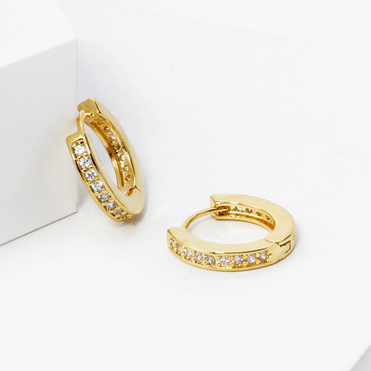 CUBIC ZIRCONIA 12MM HUGGIE HOOP EARRINGS