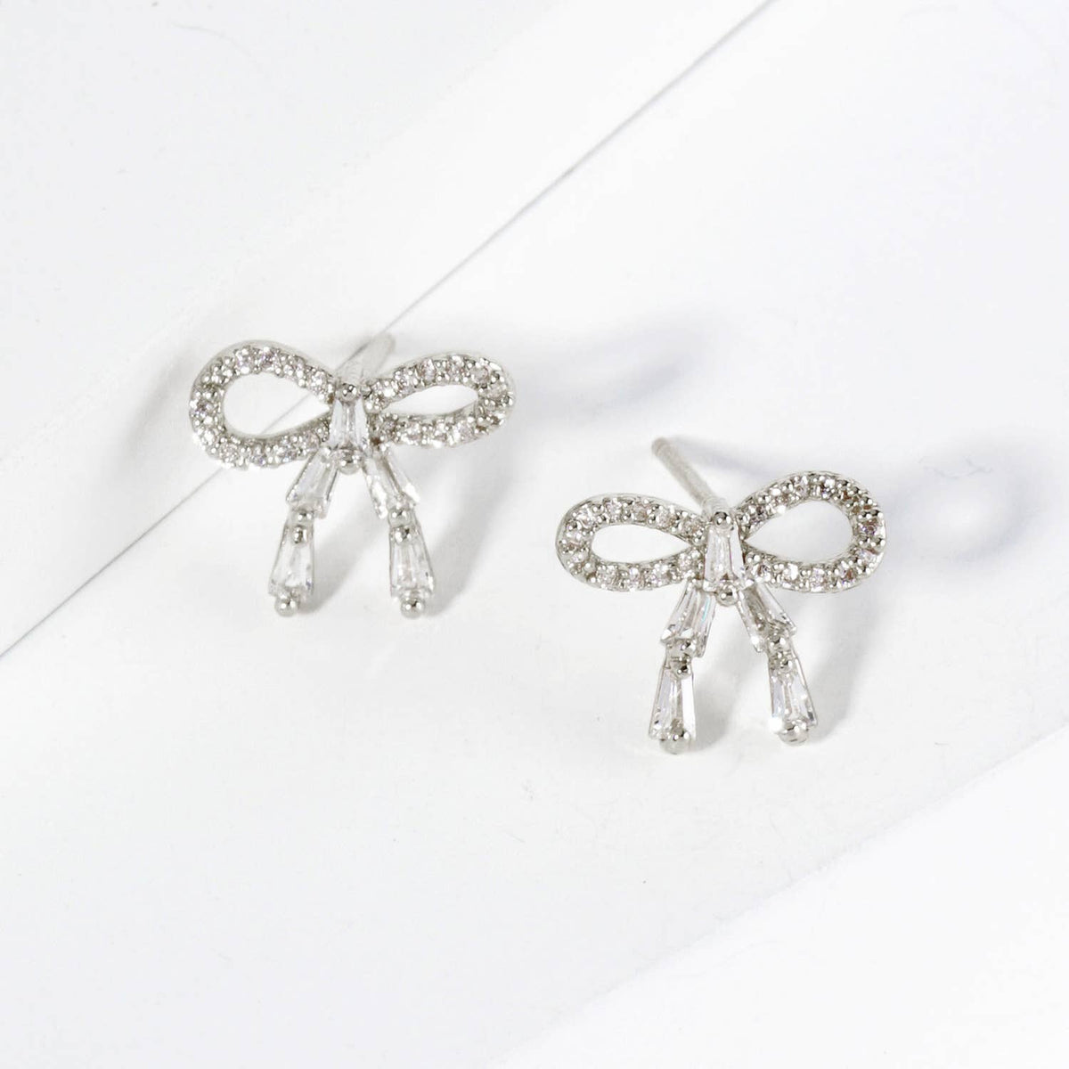Ribbon Bow Dainty Cubic Zirconia Stud Earrings