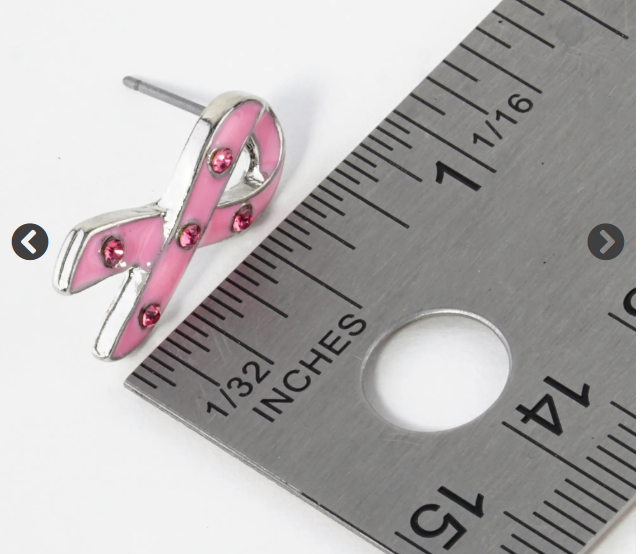 Pink Ribbon Crystal Awareness Stud Earrings
