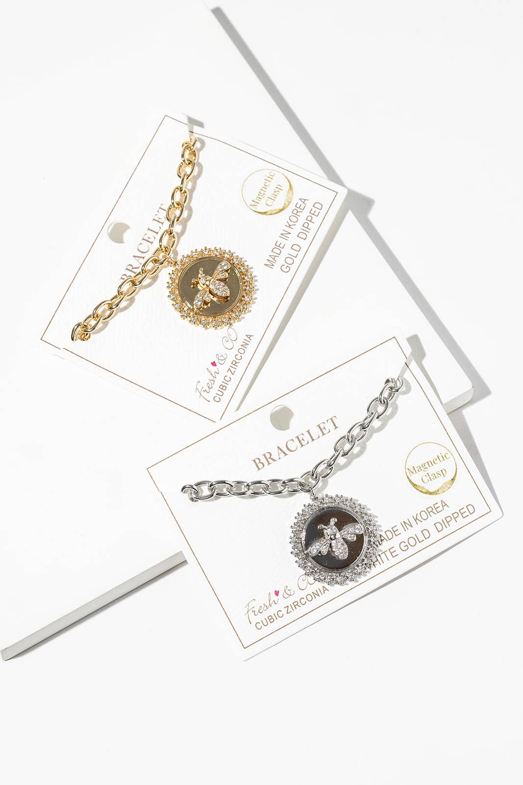 Elegant Pave Crystal Bee Coin Charm Bracelet