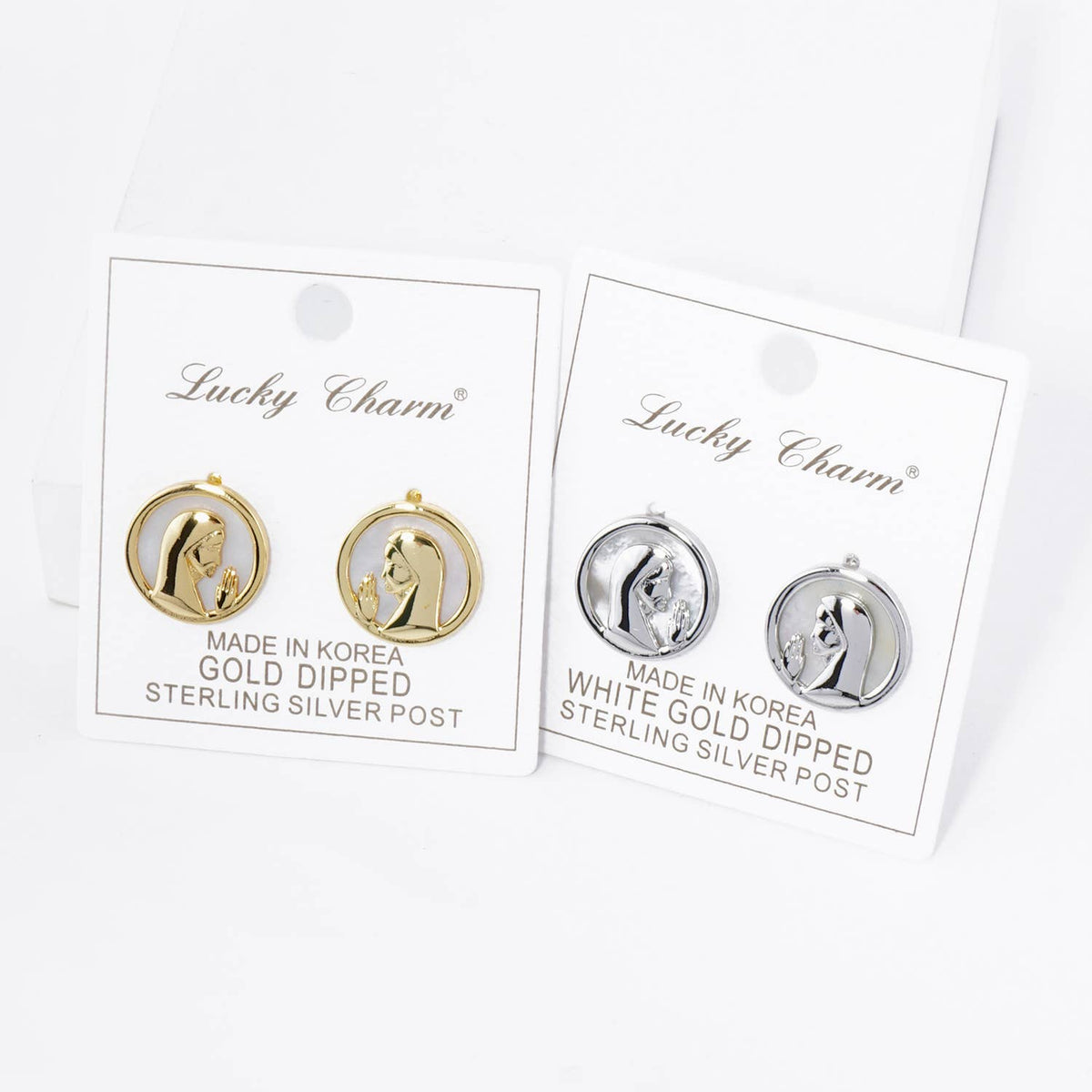 18K GOLD DIPPED MOTHER OF PEARL PRAYER STUD EARRINGS