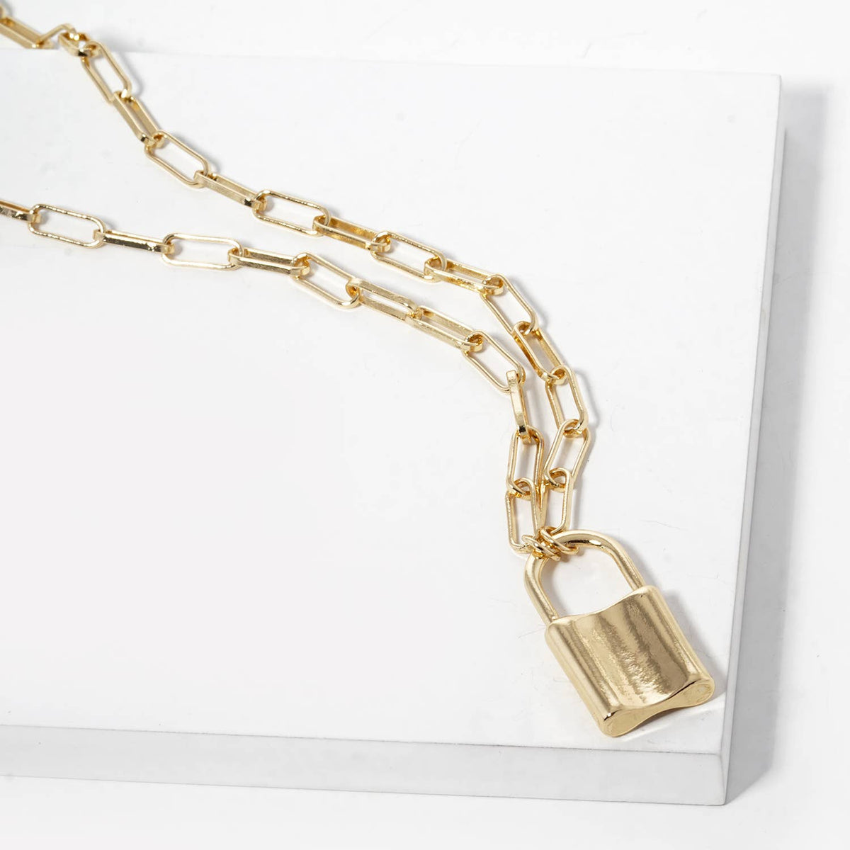 Gold Dipped Lock Pendant Necklace
