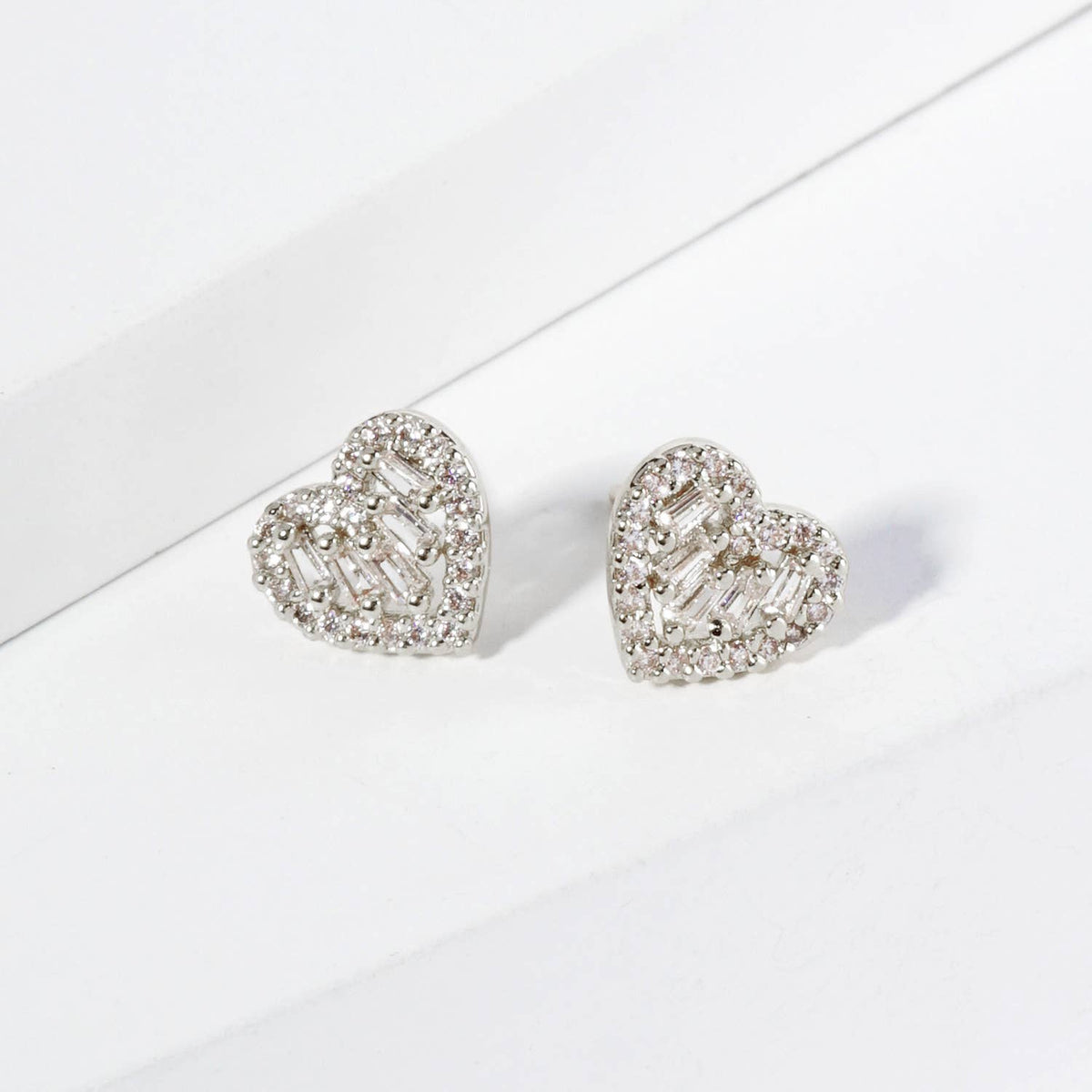 Dainty Cubic Zirconia Heart Stud Earrings