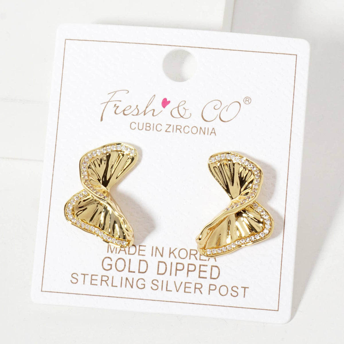 Crinkled-Texture Organic Butterfly-Shaped Post Earrings