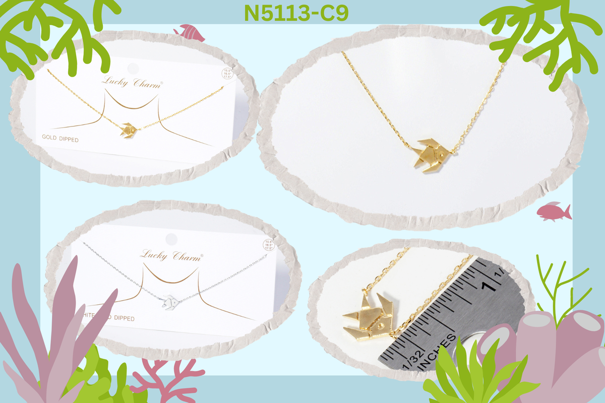18K Gold Dipped Brass Paper Fish Pendant Necklace