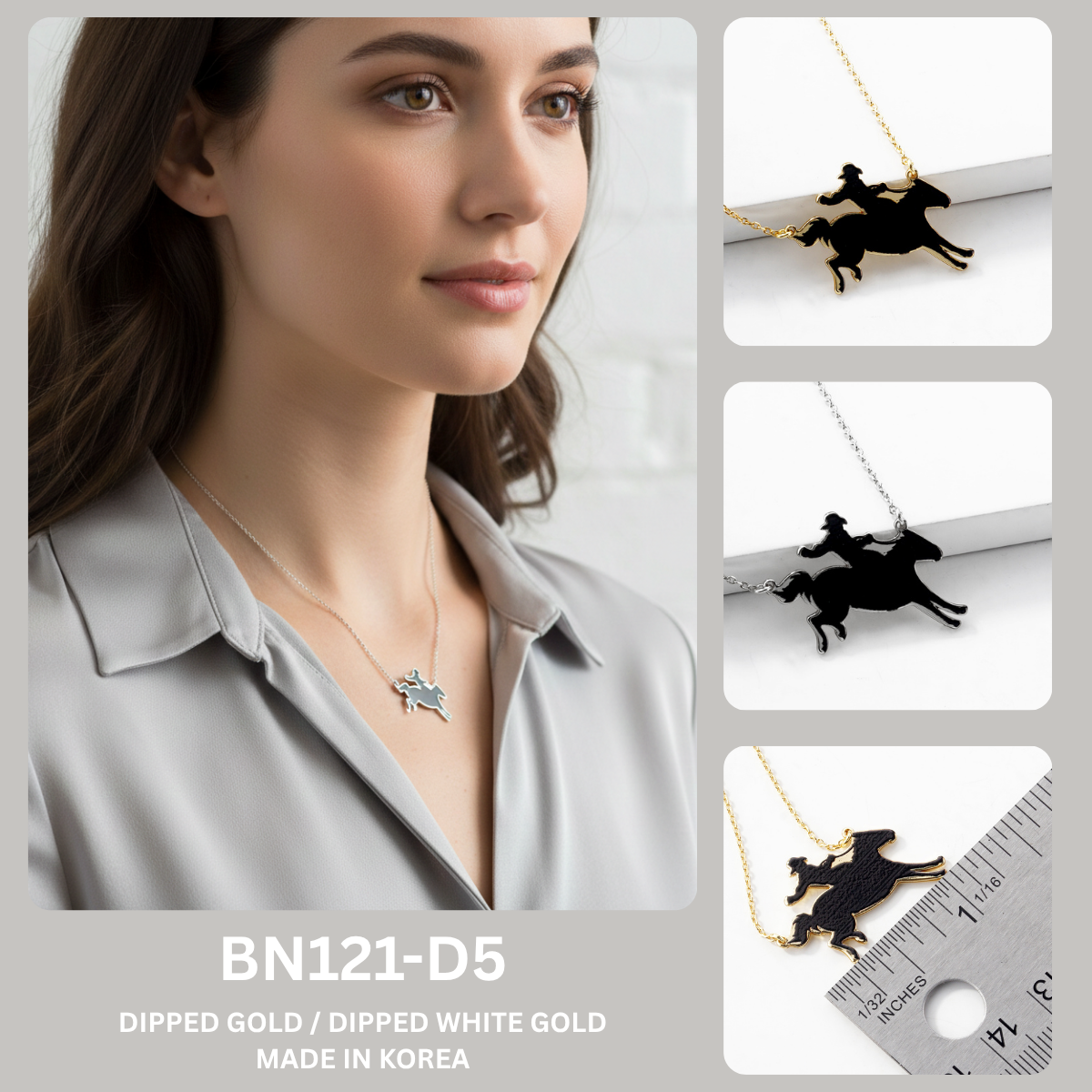 Minimalist Silhouette Cowboy & Horse Pendant Necklace
