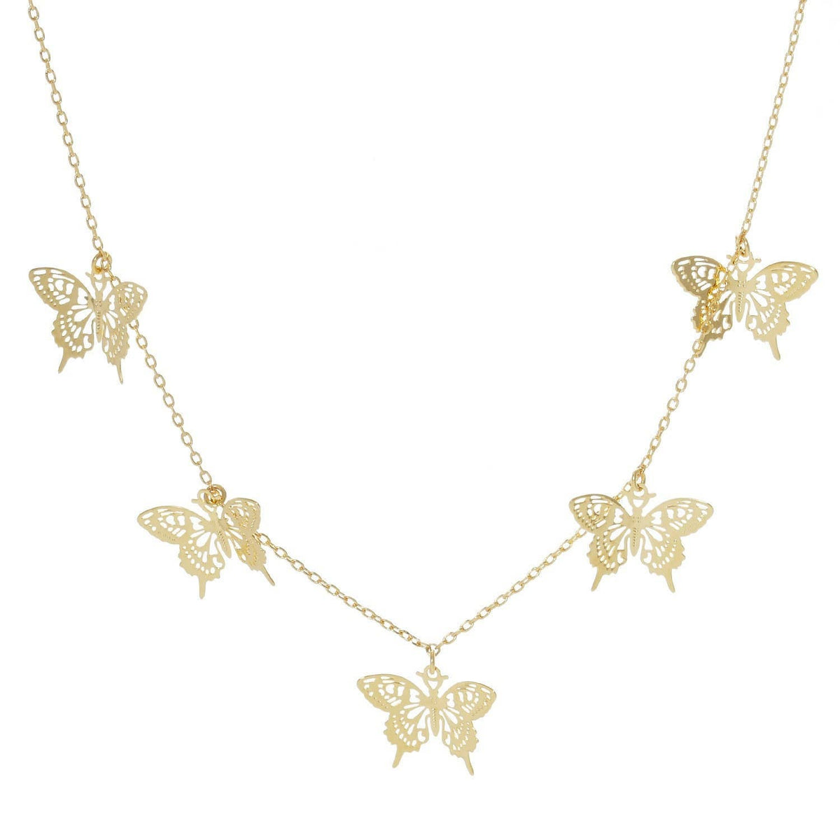 5 Gold Plated Large Butterfly Charm Necklace