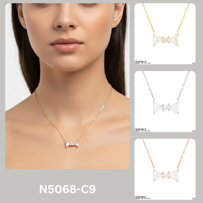 Minimalist Bow Knot Cubic Zirconia Charm Necklace