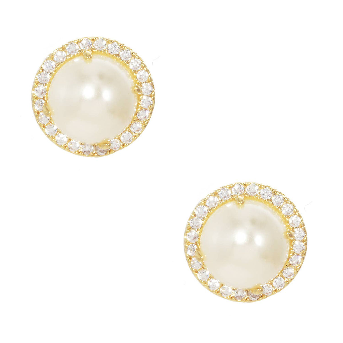 Classic Pearl & Crystal Halo Bridesmaid Stud Earrings
