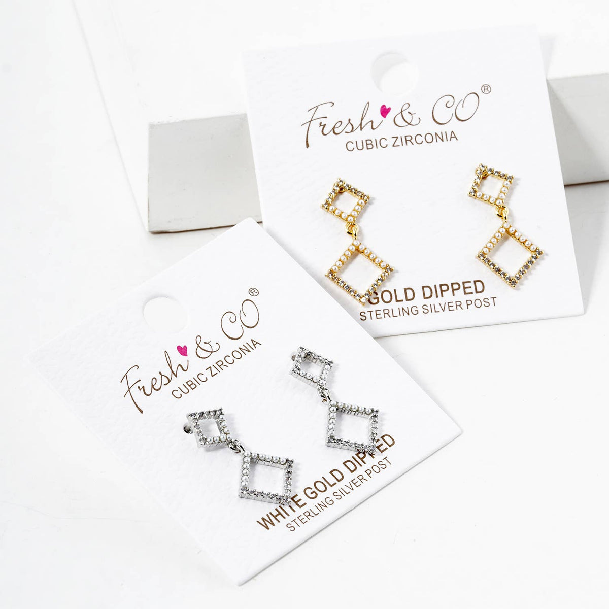 Dangled Geometric Square Cubic Zirconia Earrings