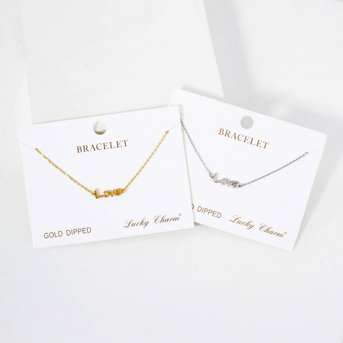 Polished Brass Love Word Chain Bracelet.