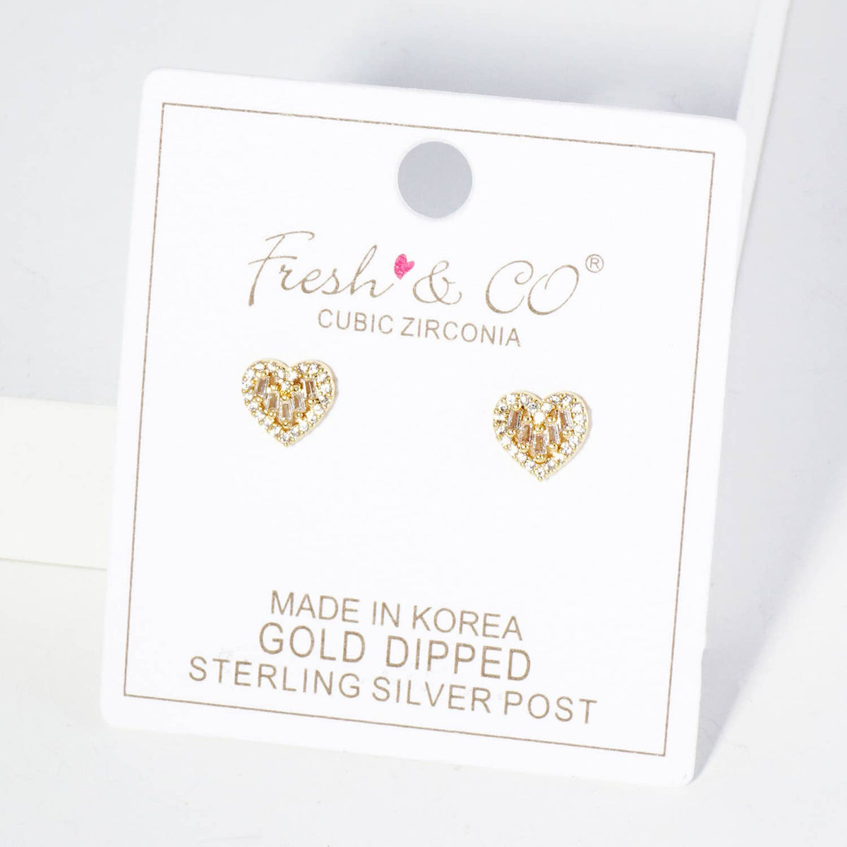 Dainty Cubic Zirconia Heart Stud Earrings