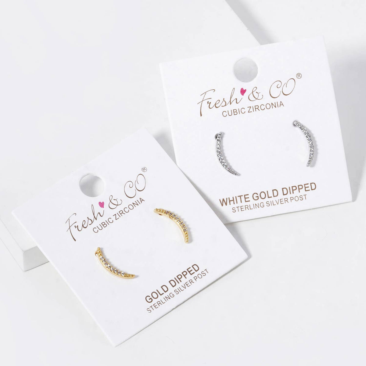 18K Gold Dipped CZ Pave Delicate Curved Bar Stud Earrings