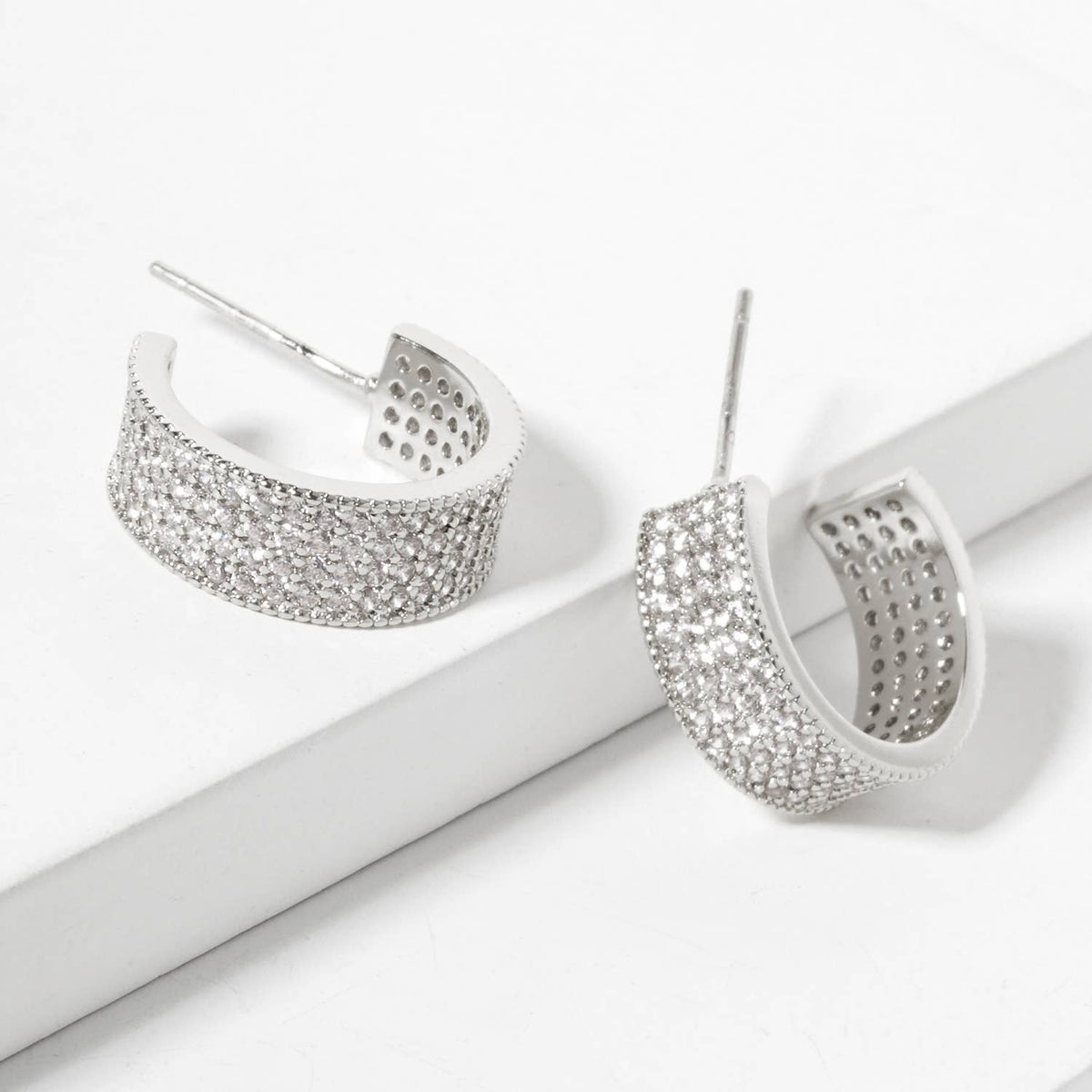 Micro-Pave-Set Open Hoop Earrings