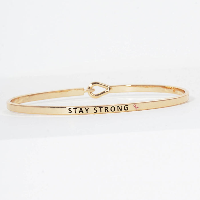 "Stay Strong" Breast Cancer Awareness Engraved Hook Bangle