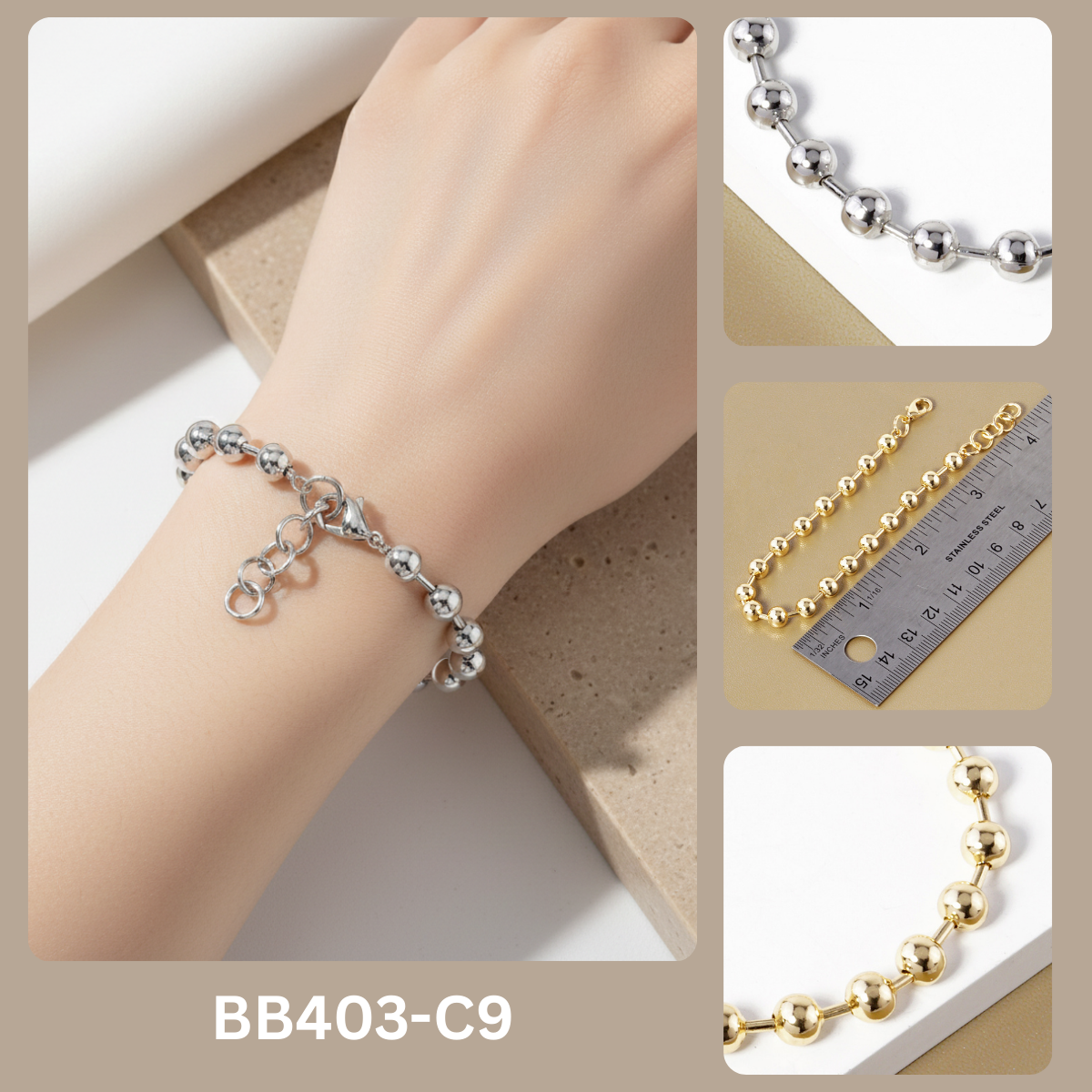 Minimalist Polished Bead Chain Bracelet.