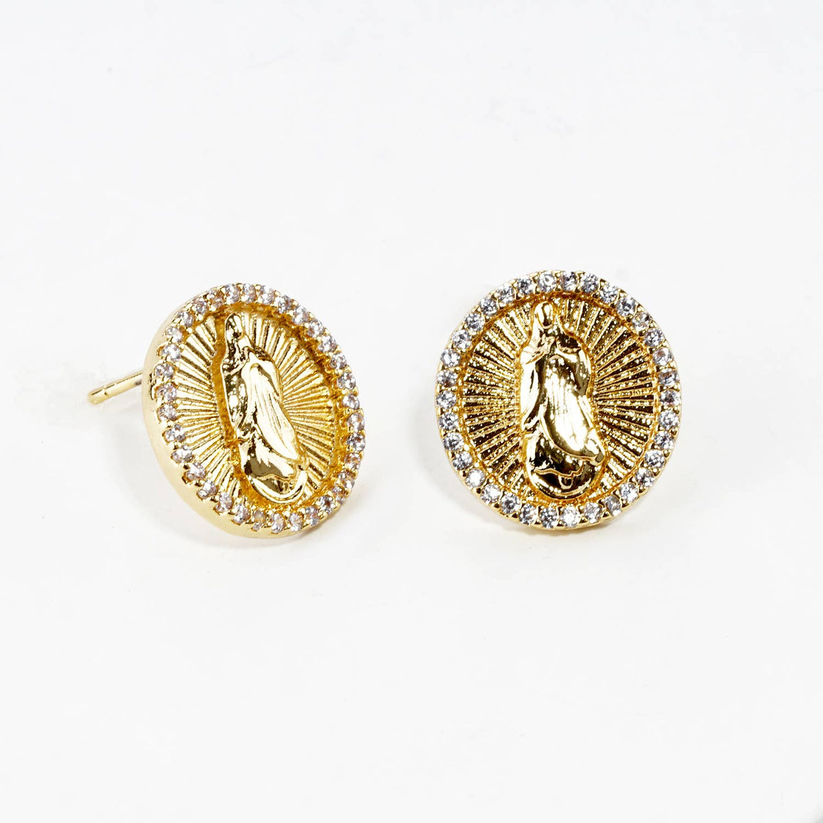 Dazzling Virgin Mary Oval Stud Earrings