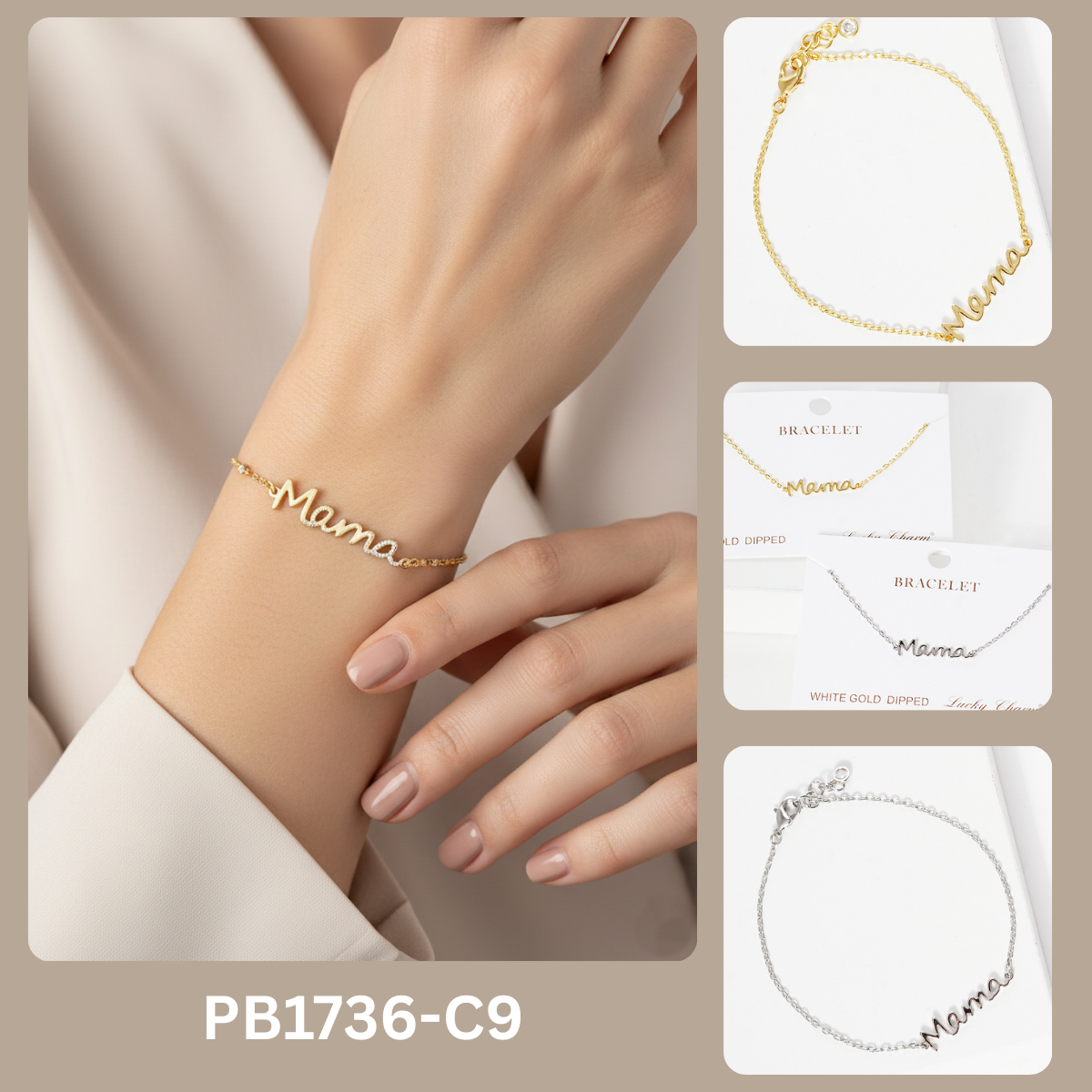 Minimalist Script "Mama" Charm Bracelet