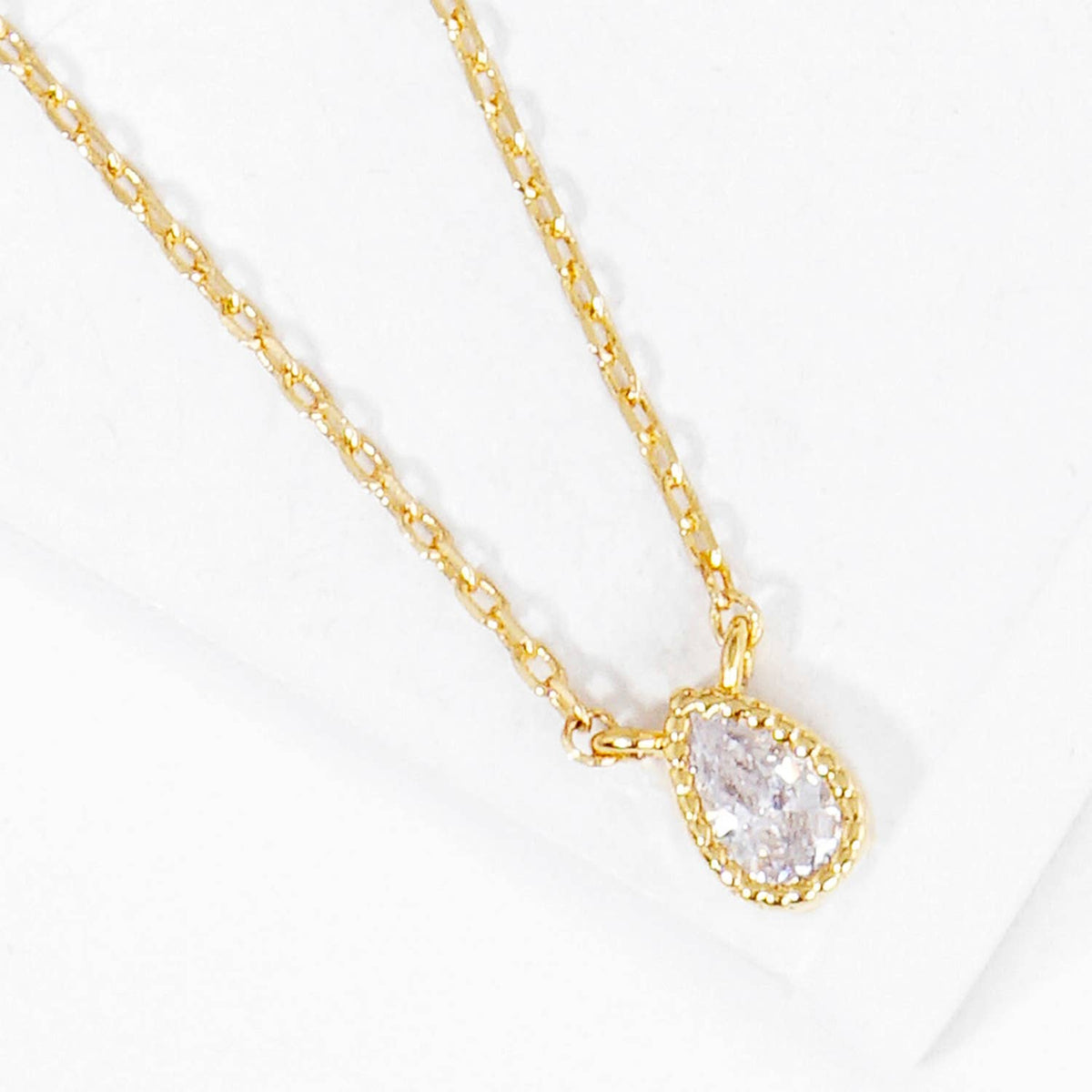 Pear-Cut Cubic Zirconia Dainty Teardrop Pendant Necklace