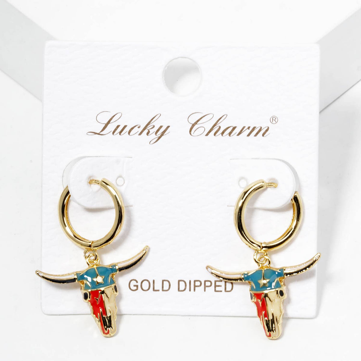 Enamel Western Bull Skull Huggie Hoop Earrings
