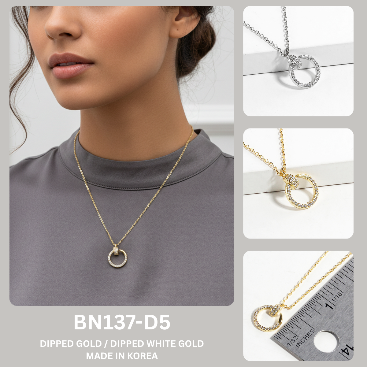 Crystal Pave Open Circle Interlocking Pendant Necklace