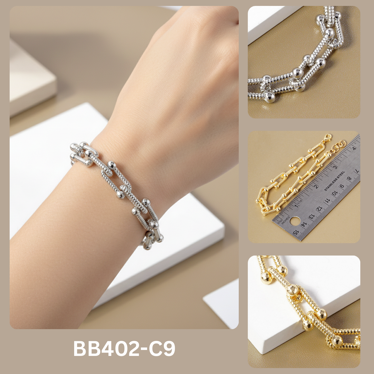 Modern U-Link Statement Bracelet with Polished Bead Accents